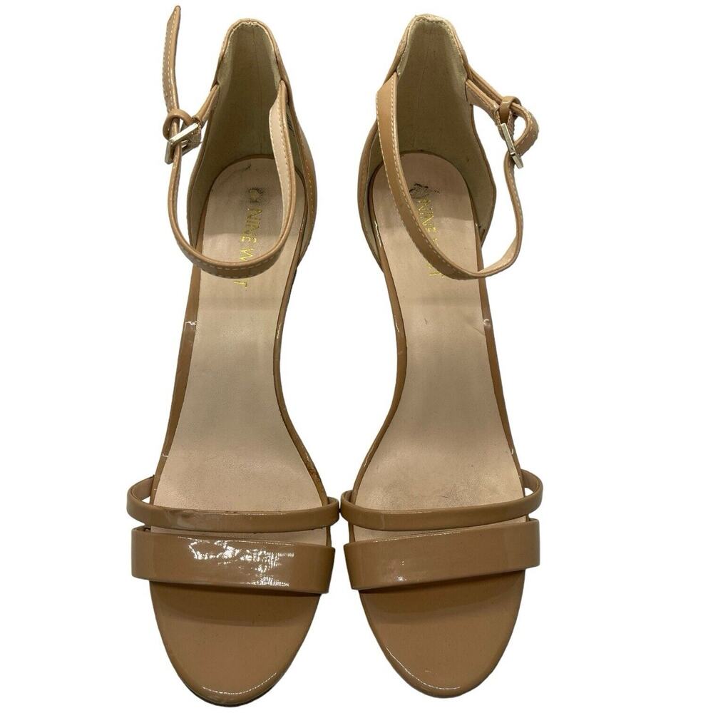 Nine West 10 Strappy Heels Nude Faux Patent Ankle Strap Stiletto Open Toe - Picture 6 of 10